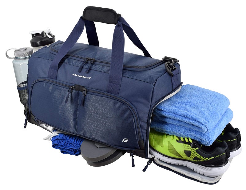 FocusGear Ultimate Gym Bag 2.0: The Durable Crowdsource Designed Duffel Bag with 10 Optimal Compartments Including Water Resistant Pouch, Blue, Medium (20") - Image 3